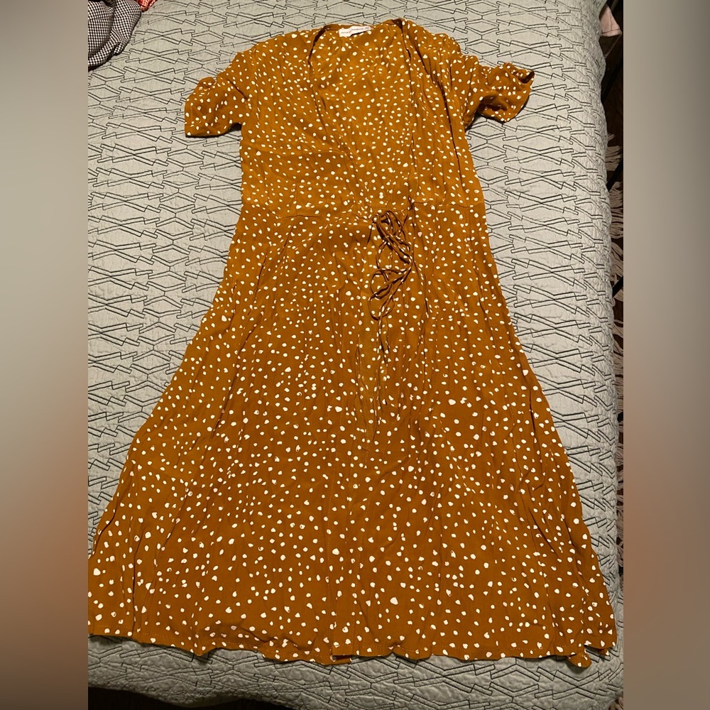 Faithfull the Brand Camel Dot Wrap Dress NWOT